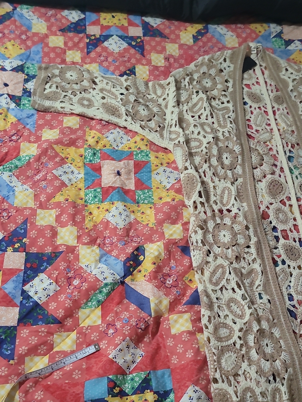 POL Crochet Openwork Cardigan in Cream & Beige - Picture 5 of 6
